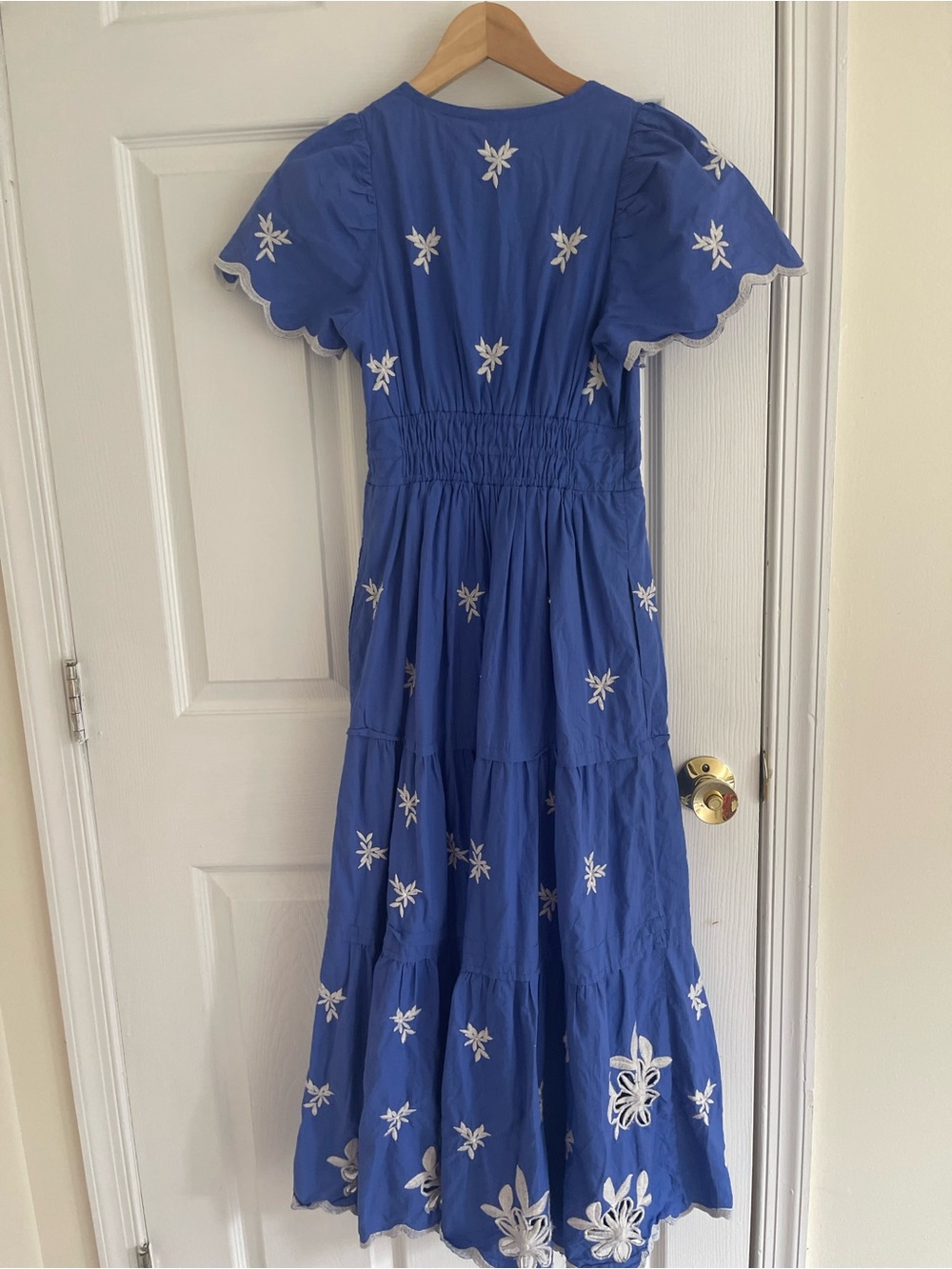 Anthropologie Blue Midi Dress with White Floral Embroidery - Picture 4 of 4